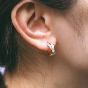 Serefina Pave Gold Crossover Huggie Earrings